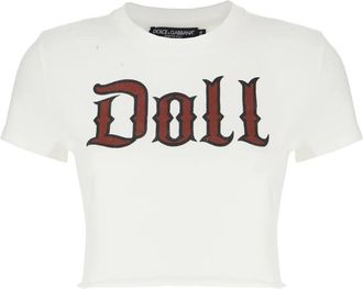Dolce & Gabbana Jersey T-shirt met Print - Dames - T-shirts - Wit - M - Katoen - Tops