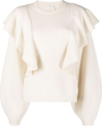Chloé ruffle-detail jumper - women - Cashmere - S - Neutrals