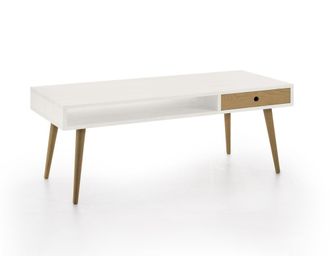 HOGAR 24 Mesa de centro de madera maciza natural, color blanco y encerado