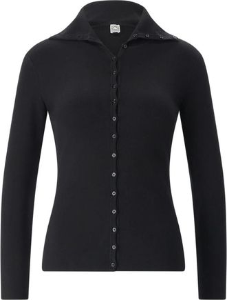 Toteme Stand-collar Cardigan - Dames - Overhemden - Zwart - L - Leer - Overhemden