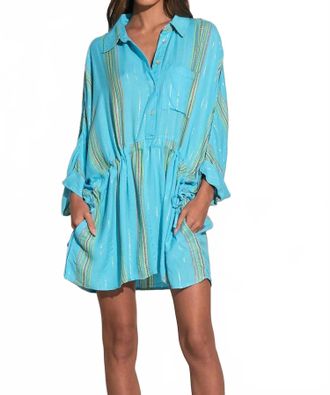 Elan Carribean Cinched Tunic Dress In Aqua And Lime