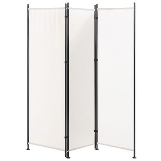 Beliani Separador De Habitaciones Poli&eacute;ster Blanco Acero Negro 3 Paneles Divisor Decorativo Narni