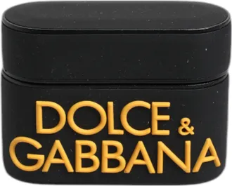 Dolce & Gabbana Black Yellow Silicone Embossed Logo Airpods Case Pvc Polycarbonate Rubber Accessory