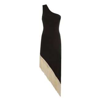 Taller Marmo Vestido asim&eacute;trico con flecos y un hombro al descubierto - Dresses - Mujer - Negro - XS