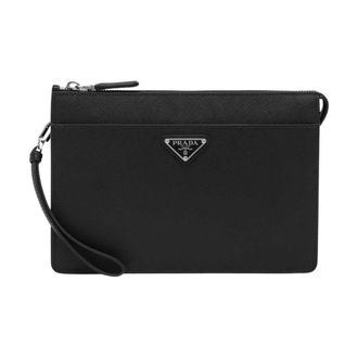 Prada Bags, male, Black, Size: ONE SIZE Saffiano Leather Pouch