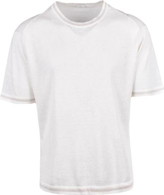 Eleventy White Linen Cotton Crew Neck Top