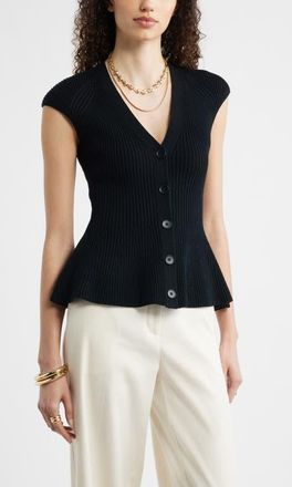 Nordstrom Rib Peplum Top in Black at Nordstrom, Size Xx-Large
