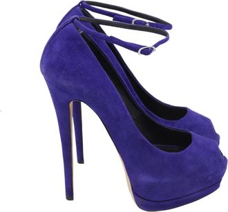 Giuseppe Zanotti Ankle Strap Peep Toe Platform Pumps in Violet Suede