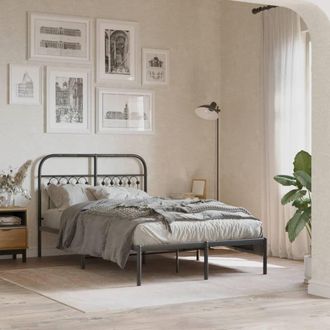 Berkfield Home Metal Bed Frame without Mattress with Headboard Black 120x190cm | Size: 120x190 cm