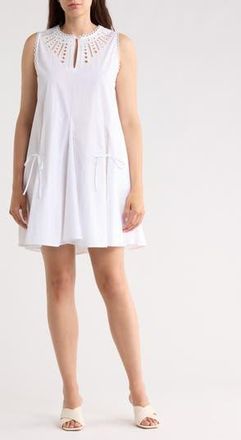 Ellen Tracy Embroidered Cotton Poplin Dress in White at Nordstrom Rack, Size X-Small