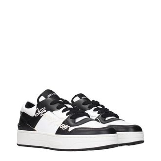 Jimmy Choo London Logo-Embroidered Leather Sneakers - Black
