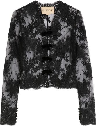 Valentino Garavani lace-panel top - women - Cotton/Polyamide/Polyamide - 44 - Black