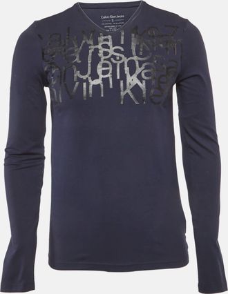 Calvin Klein Navy Blue Printed Jersey V-Neck T-Shirt