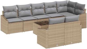 vidaXL Garden Sofa Set 9 pcs Beige and Light Grey Poly Rattan vidaXL