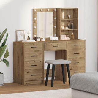 vidaXL Mesa De Tocador Con Caj&oacute;n 3 Pcs Marr&oacute;n Madera Contrachapada Vidaxl