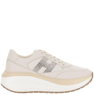 Hogan White Maxi I Active Rhinestone Logo Leather Sneakers