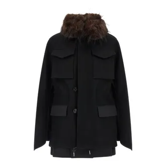sacai Jassen, Dames, Zwart, S, Wol, Woljas met Bontinzet