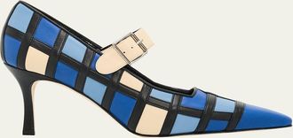 Manolo Blahnik 70mm Cucayahi Patchwork Leather Mary Jane Pumps
