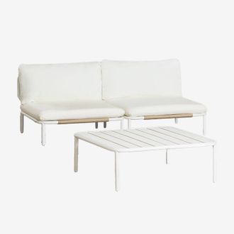 Sklum Conjunto De Jard&iacute;n Con Sof&aacute; Modular De 2 Piezas Y Mesa De Centro En Acero Roubly Sklum