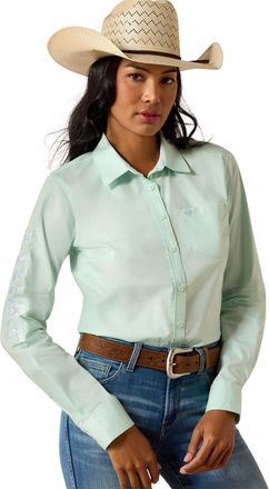 Ariat Womens Team Kirby Western Shirt Long Sleeve in Dusty Aqua, Size 2X-Large, by Ariat