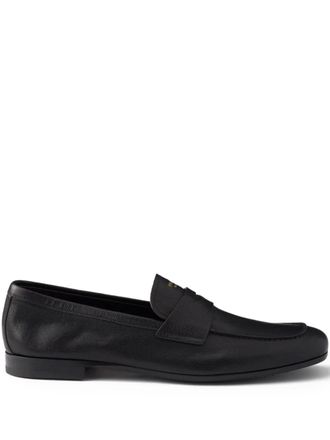 Prada leather band logo loafers - Black