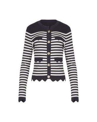 Anne Fontaine Womens Cardigan Blue And White Striped Cardigan With Gold Flower Buttons in Dark Navy at Nordstrom, Size Medium Eu