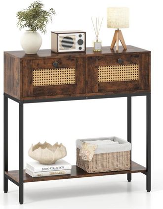 Costway 80 CM Boho Console Table 2-Tier Modern Narrow Entryway Table-Brown