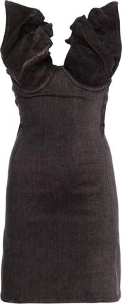 Y / Project Gekreukte Denim Corset Jurk - Dames - Feestkleedjes - Zwart - S - Denim - Kleedjes