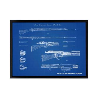 Artery8 Krag Jorgensen M1892 Bolt Action Rifle Plan Framed Canvas Wall Art Print in Blue | Size: W24 x H32