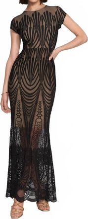 Joseph Ribkoff Sheer Lace Floor-Length Maxi Dress In Beige/ Black