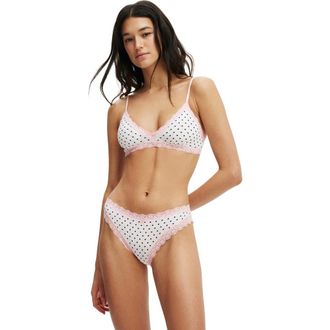Cotton On Womens Organic Cotton Lace Triangle Padded Bralette in Stacy Polka Dot White at Nordstrom, Size Medium