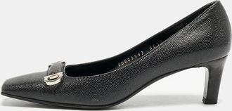 Ferragamo Black Leather Square Toe Pumps
