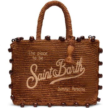 MC2 Saint Barth Rectangular Woven Rafia Tote with Decorative Beads