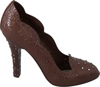 Dolce & Gabbana Brown Floral Crystal Heels CINDERELLA Womens Shoes