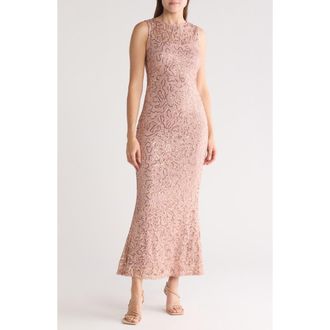 Marina Rossini Sequin Illusion Lace Trumpet Gown in Blush at Nordstrom Rack, Size Small