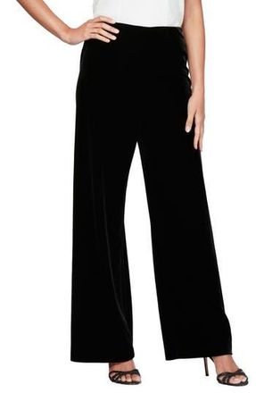 Alex Evenings Flat Front Wide Leg Trousers in Black at Nordstrom Rack, Size X-Large