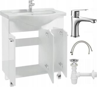 OEM Mobile Da Bagno Con Lavabo Su Gambe 84x75, A Colonna Bianca Mea Con Rubinetto Cromato Allungato