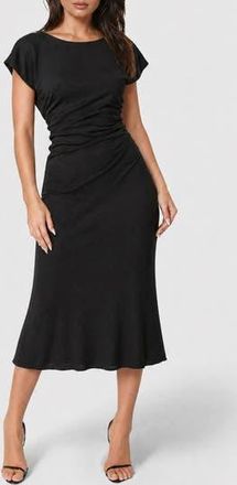 Bebe Crushed Satin Draped Back Midi Dress in Black at Nordstrom Rack, Size X-Small