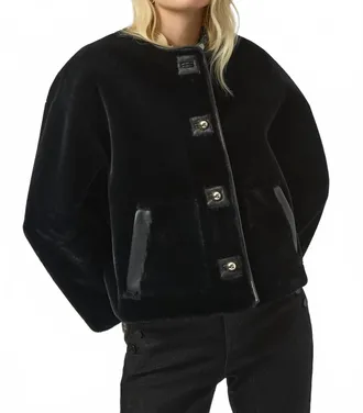 Joseph Ribkoff Faux Fur Crew Neck Boxy Jacket In Black