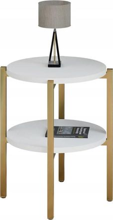 OEM Mesita De Noche Redonda Moderna Con Estante, 35x35x46 Cm, Metal Dorado