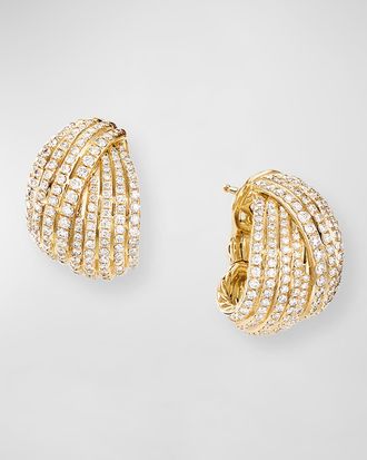 David Yurman Origami 18k Crossover Shrimp Earrings w/ Diamonds