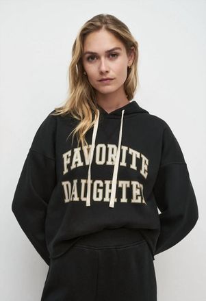 Favorite Daughter Cropped Collegiate Hoodie In Black/stone