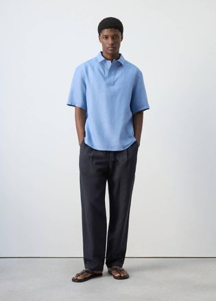 Mango Camicia maniche corte 100% lino blu porcellana - Uomo - XXL - MANGO MAN