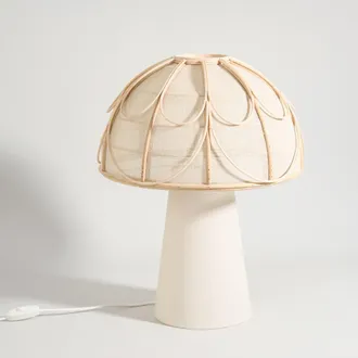 Maisons du monde L&aacute;mpara de seta de bamb&uacute; y poli&eacute;ster crema