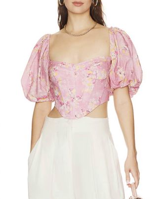 Bardot Kiah Corset Top In Pink Garden