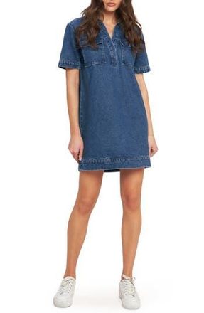 Flying Tomato Short Sleeve Denim Minidress in Medium Indigo at Nordstrom Rack, Size Large