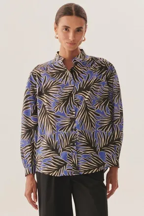 Exquise Gracie Cotton Shirt in Blue And Green Patterned at Nordstrom, Size Xx-Large