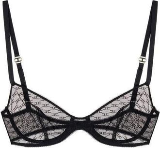 Elisabetta Franchi Ondergoed, Dames, Zwart, 2Xl, Tule, BH van tule met monogrampatroon