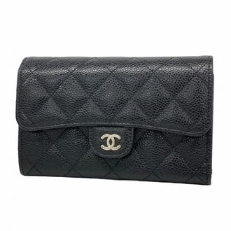 Chanel Black Grained Calfskin Wallet (Tri-Fold) (Pre-Owned)