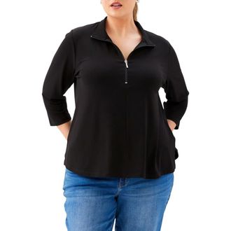 Karen Kane Half Zip Travel Jersey Top in Black at Nordstrom, Size 2 X